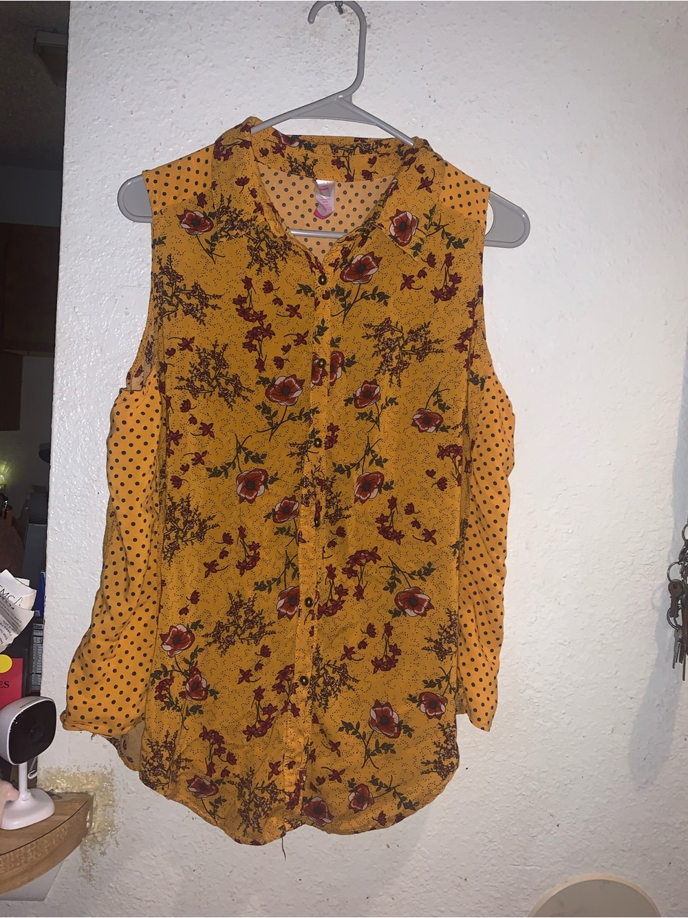 No Boundaries Mustard Floral & Polka Dot Sleeveless Blouse